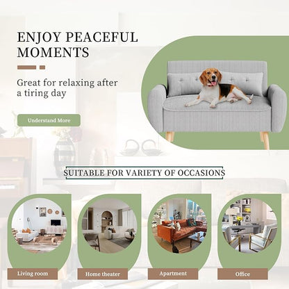 Vongrasig 48" Small Modern Loveseat Sofa, Mid Century Soft Corduroy Fabric 2-Seat Sofa Couch Tufted Love Seat with Back Cushions and Tapered Legs for Living Room, Bedroom and Small Space (Light Gray)