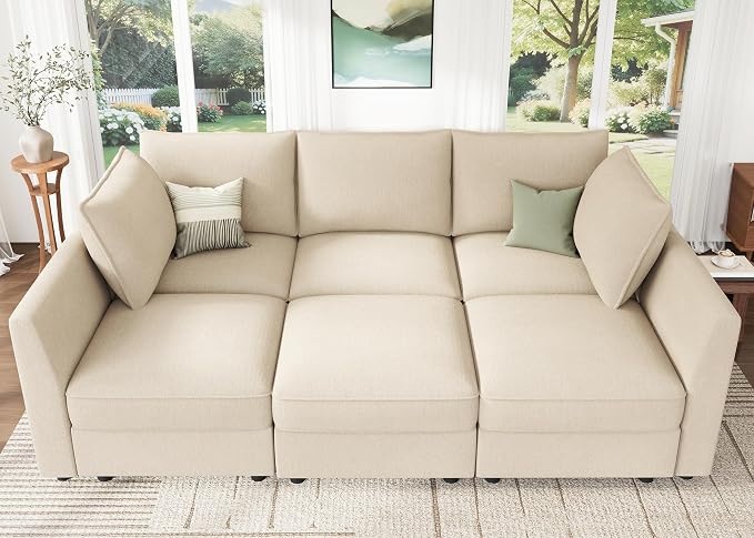 HONBAY Modular Sofa Sectional Sleeper Couch with Storage Modular Couch Convertible Couches for Living Room - Beige