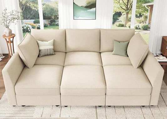 HONBAY Modular Sofa Sectional Sleeper Couch with Storage Modular Couch Convertible Couches for Living Room - Beige