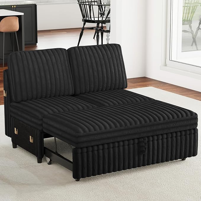 Belffin Corduroy Sleeper Sofa with Pull Out Bed Module Loveseat with Pullout Bed for Sectional Sofa Couch Black Couch