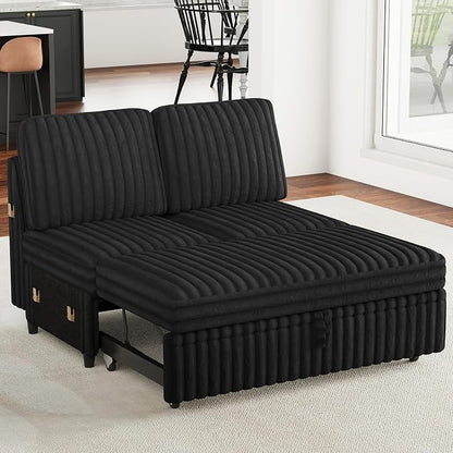 Belffin Corduroy Sleeper Sofa with Pull Out Bed Module Loveseat with Pullout Bed for Sectional Sofa Couch Black Couch
