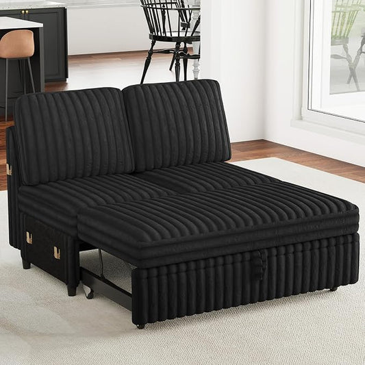 Belffin Corduroy Sleeper Sofa with Pull Out Bed Module Loveseat with Pullout Bed for Sectional Sofa Couch Black Couch
