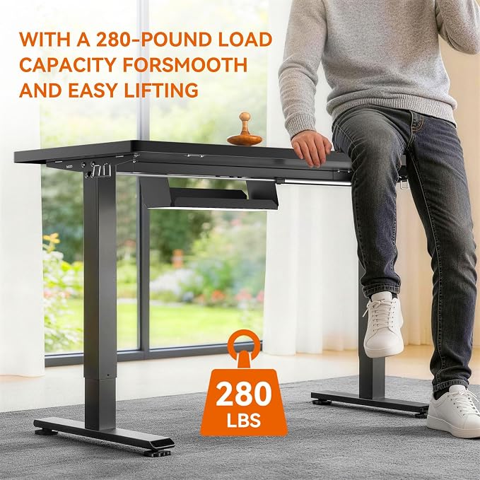 Standing Desk, 55 x 24 Inches Electric Height Adjustable Desk, Sit Stand up Desk, Memory Computer Home Office Gaming Desk with 3 Preset Heights, Table Cable Management Box, Black