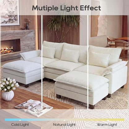 URRED Oversized Modular Sectional Sofa, 122" U Shaped Modern Comfy Cloud Couch with Movable Ottoman & Pillows, Deep Seat Couches for Living Room, Bedroom or Apartment (Chenille Beige, 122" U Shaped)