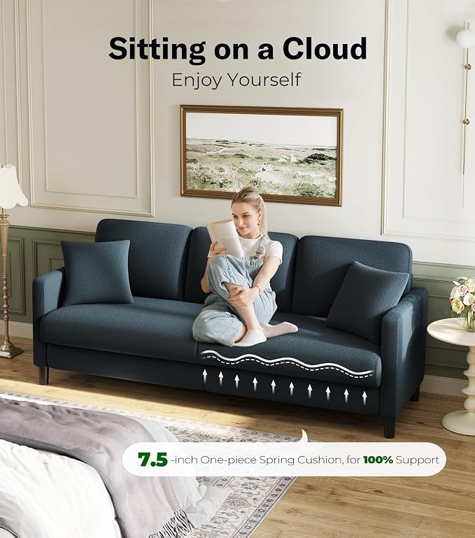 Welzona 83" Couches for Living Room, Teddy Sofa Couch, Comfy Sofas for Living Room, Tool-Free Setup Loveseat Sofa, All-Wood Love Seat Couches, Small Couch 2 Pillows Included, Slate Blue