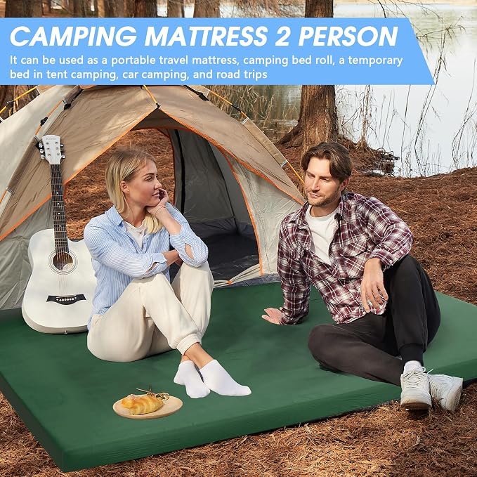 CYMULA 3 Inch Memory Foam Camping Pad, Camping Essentials Roll Up Floor Mat for Car Camping, Cot, Tent, Truck, Travel and Guest Use, Non-Slip Waterproof Bottom, Removable Cover