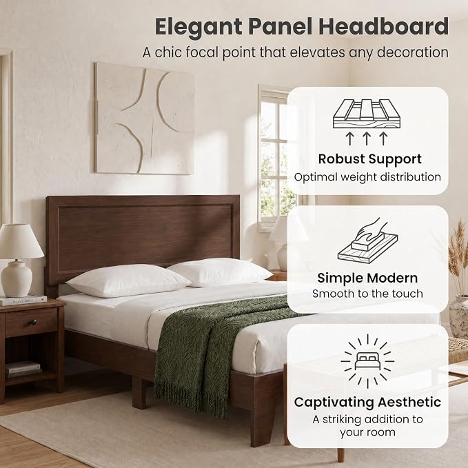 Giantex Queen Size Wooden Bed Frame with Headboard, Wood Slat Support | Modern Platform Bed with Heavy Duty Mattress Foundation, Under-Bed Storage, No Box Spring Needed, Easy Assembly (Walnut)