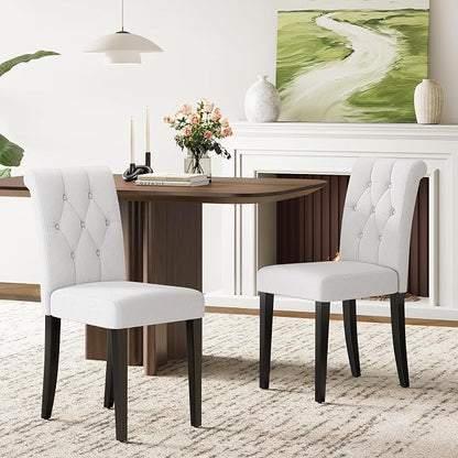 Welzona Upholstered Dining Chairs Set of 4, Button Tufted Parsons Dining Chair with Solid Wood Legs, Modern Fabric Side Chair for Hotel/Dining Room/Kitchen/Restaurant- White