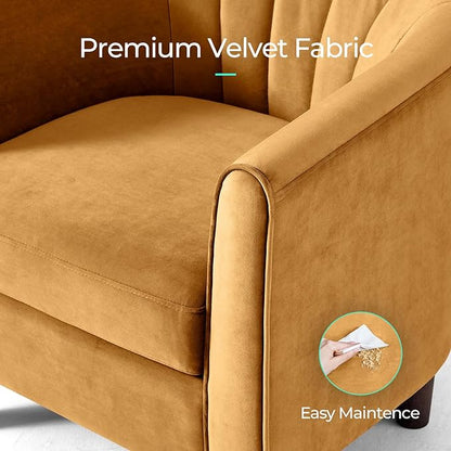 LINSY Accent Chair Set of 2, Velvet Barrel Chair with Ottoman, Modern Comfy Small Armchair for Small Spaces Reading Room Living Room Bedroom Kids Room Office, Yellow