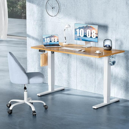 DUMOS 40 Inch Electric Standing Desk Height Adjustable, Sit to Stand Up Computer Workstations Work PC Table Home Office Study Writing Gaming Desks with Memory Presets for Walking Pad, Bedroom, Oak