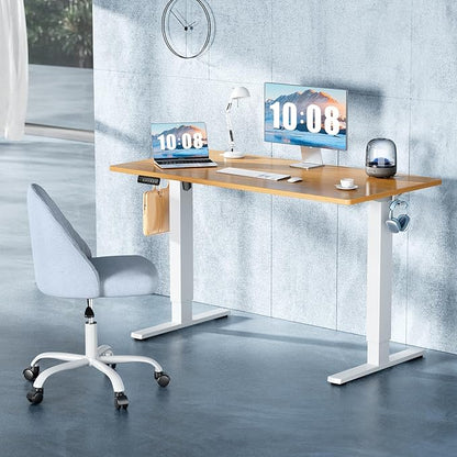 DUMOS 48 Inch Electric Standing Desk Height Adjustable, Sit to Stand Up Computer Workstations Work PC Table Home Office Study Writing Gaming Desks with Memory Presets for Walking Pad, Bedroom, Oak
