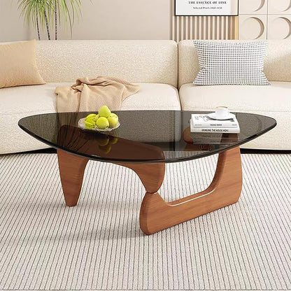 Glass Coffee Table, Mid Century Modern Coffee Table, Coffee Table for Living Room Center Table Suitable for Bedroom Living Room Reception Office Tables (Walnut/Grey, Large)