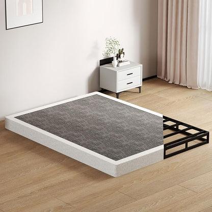 SHOANED Cal King Metal Box Springs - 5 Inch Low Profile Heavy Duty Black Basics Bed Base Non Slip Box Spring Mattress Foundation, Easy Assembly, No Noise