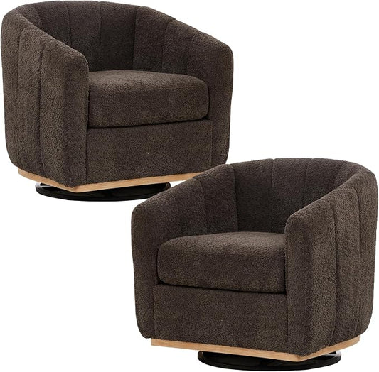 Swivel Barrel Chair Set of 2, 360 Degree Round Swivel Accent Chair for Living Room, Mid Century Modern Upholstered Accent Chair,Comfy Tufted Sofa Armchairs for Bedroom,Nursery,Boucle,Charcoal