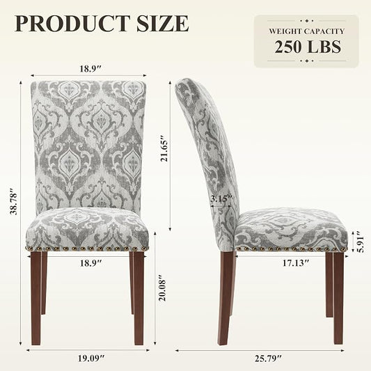 MALOL Dining Chairs Set of 2, High Back Dining Chair with Wood Legs and Nailhead Trim, Modern Padded Kitchen Room Chairs for Dining Room/Restaurant, White/Grey