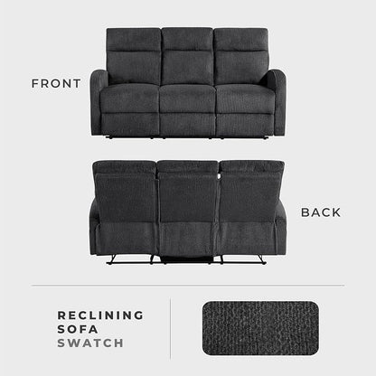 Lexicon Manual Reclining Sofa, Textured Microfiber Recliner Sofa, Wall Hugger, Track Arms, Magazine Pockets, Manual Dual Recliners Couch for Living Room/Office/Apartment, Easy Assembly, Dark Gray