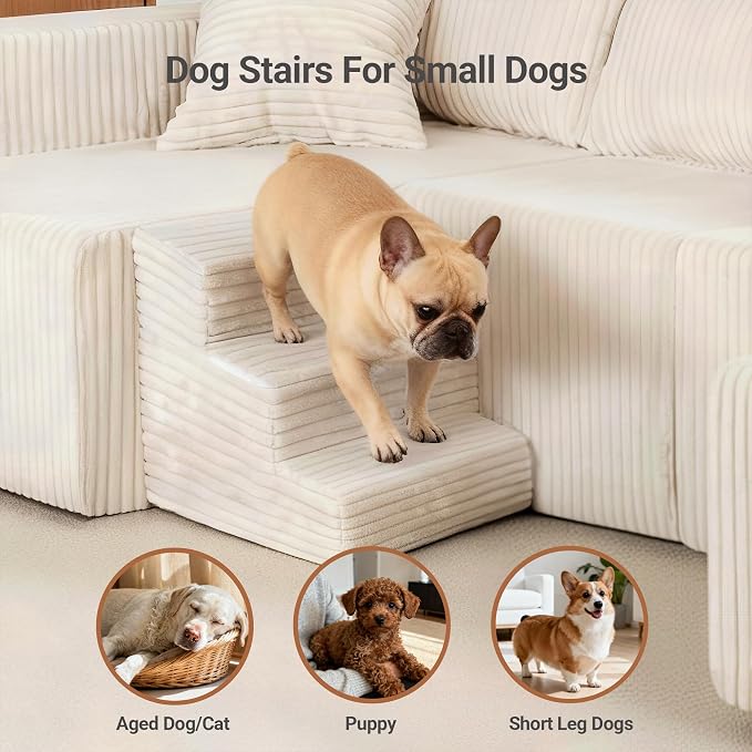 Claiks 128" Modular U Shaped Couch, Sectional Deep Seat Sofa with Pet Stair, Khaki