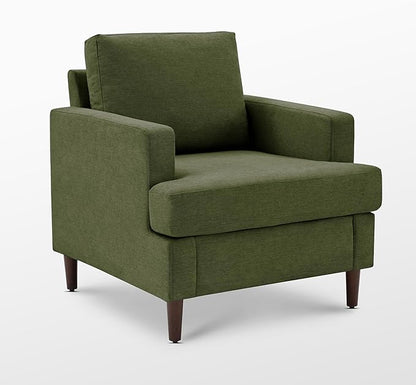 Weture Mid-Century Accent Chair,Modern Linen Fabric Armchair for Living Room,Comfy Upholstered Reading Accent Chairs for Bedroom,Single Sofa Chair with Wood Legs (Green, 1 Pack)