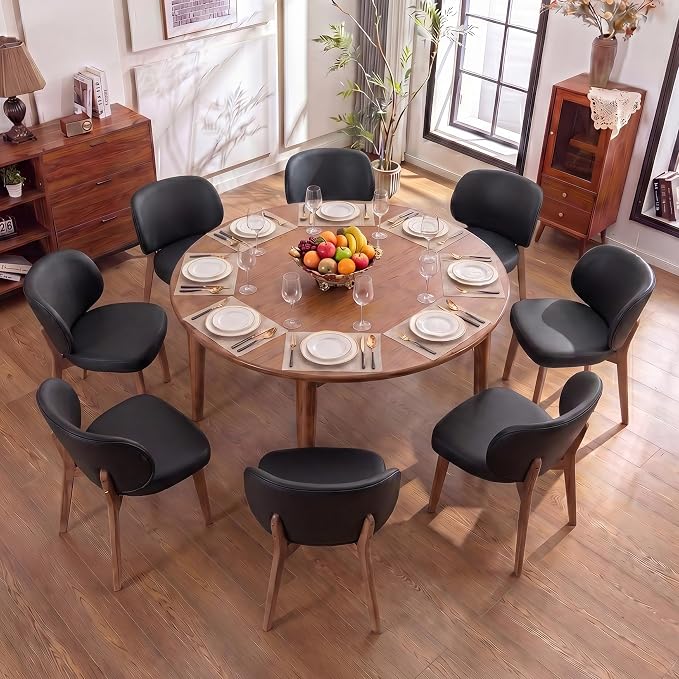 YOUNIKE Dining Chairs Set of 8 Modern Kitchen Dining Room Chairs Black | Faux Leather Upholstered Armless Side Accent Chair with Back Wide Padded Seat Wooden Leg, Soft, Waterproof, Comfortable