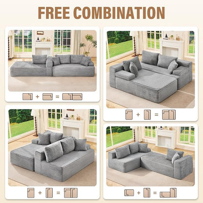 Hobestluk Boneless Couch Modular Sectional Sofa L-Shape Oversized Chaise | 108" Left Facing Chaise Pale Gray,Memory Foam,Removable Cover,Non-slip Bottom,No Assemble Required,Living Room Furniture
