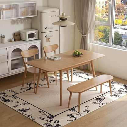 47’’-63’’ 100% Oak Extendable Dining Table Chairs and Bench Set, Solid Wood Folding Kitchen Table, Mid Century Modern Dinner Table for Kitchen, Living Room, Natural (47''-63''+2Chairs+47''Bench)
