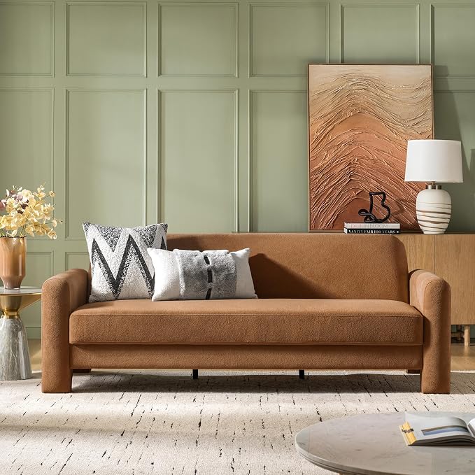HULALA HOME 84" Modern Curved Sofa, 3 Seater Sofa for Living Room, Caramel