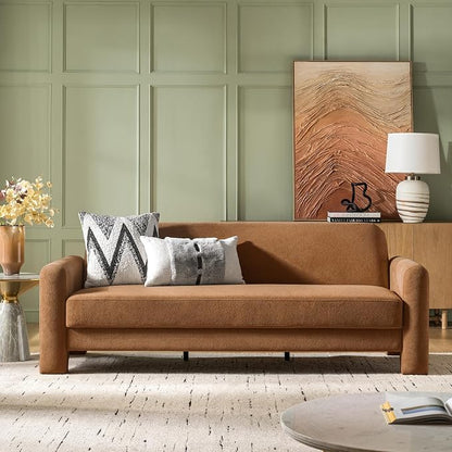 HULALA HOME 84" Modern Curved Sofa, 3 Seater Sofa for Living Room, Caramel