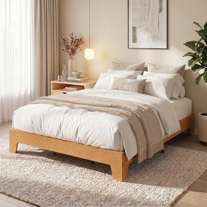 IDEALHOUSE Full Size Wood Bed Frame,Platform Nature Bed with Strong Wooden Slats,No Box Spring Needed,Minimalist Bedroom Furniture,Contemporary Wooden Bed Frame,Easy Assembly