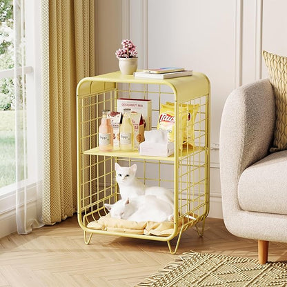 APEXCHASER Cute Nightstand,Metal Side Table,3-Tier Modern End Table with Storage, Small Coffee Tables for Small Spaces,Coffee Table for Living Room, Bedroom,Dorm,Yellow