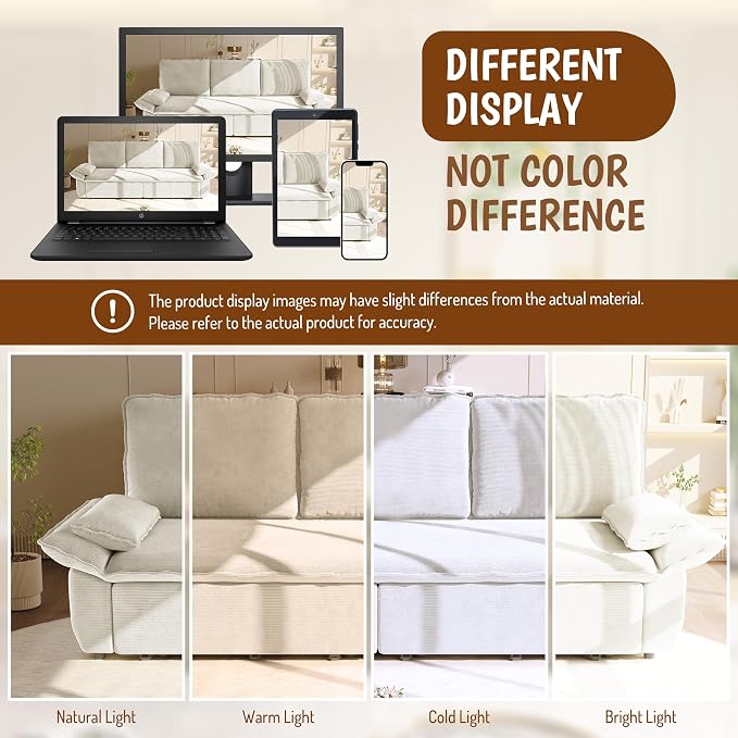 94.5" Pull Out Couch King Size, Futon Sofa Bed, 3-in-1 Convertible Sleeper Sofa Bed with Cushion Armrest, Modern Corduroy Loveseat Couches for Living Room, Small Space, Apartment, Beige