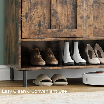 Shoe Storage Cabinet with 2 Doors, 6-Tier Shoe Cabinet with 3 Adjustable Shelves and Metal Legs, 45'' Tall Shoe Rack Organizer Cabinet for Entryway, Front Door, Rustic Brown