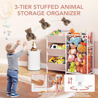 BBLIKE Stuffed Animal Storage - Kids Storage Organizer with 4 Removable Bins, Kids Storage Toy Shelf Organizer for Stuffed Animal Holder for Bedroom Playroom Nursery, Pink