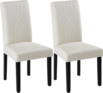 VECELO Upholstered Dining Chairs Set of 2, Modern Fabric and Solid Wood Legs & High Back for Kitchen/Living Room- Beige