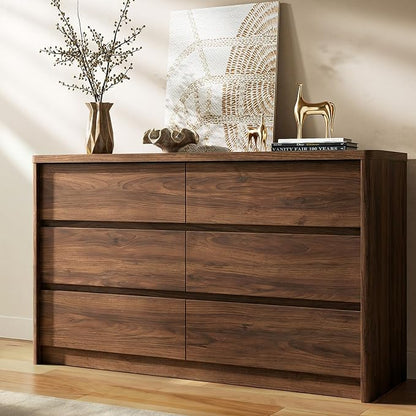 3 Pieces of Dresser and Nightstand Set,47.2 Inch Width 6-Drawer Dresser & 2-Drawer Nightstands Set of 2,Nightstand with USB&Type C Charging Station&Outlets, Modern Design for Bedroom, Walnut
