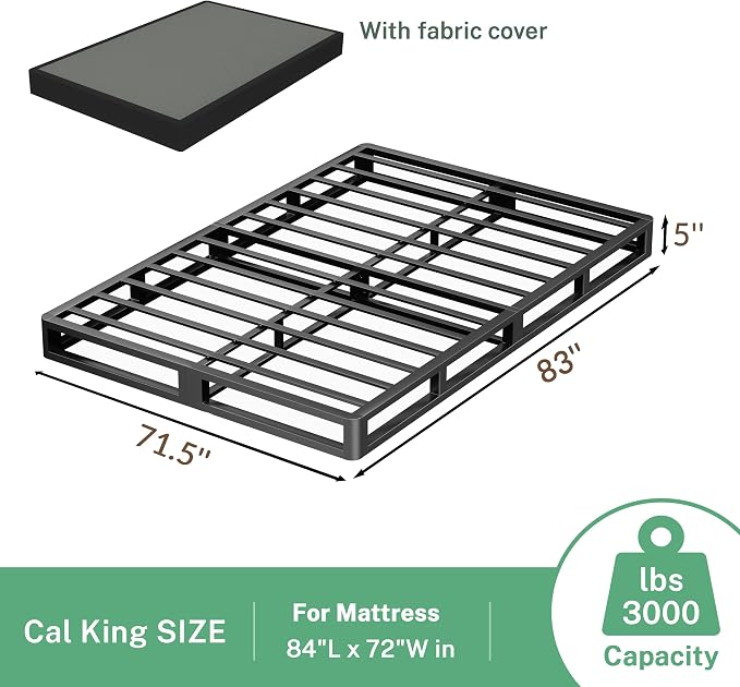 VIPSHOW 5 Inch California King Metal Bed Frame Round Corner Low Platform Bed Frames 3000 LBS Heavy Duty Steel Slats Support Mattress Foundation No Box Spring Needed, Noise Free, Easy Assembly, Black