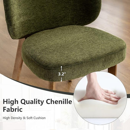 YOUNIKE Dining Chairs Set of 2 Modern Kitchen Dining Room Chairs Green | Chenille Fabric Upholstered Armless Side Accent Chair with Back Wide Padded Seat Wooden Leg for Kitchen Dining Living Room