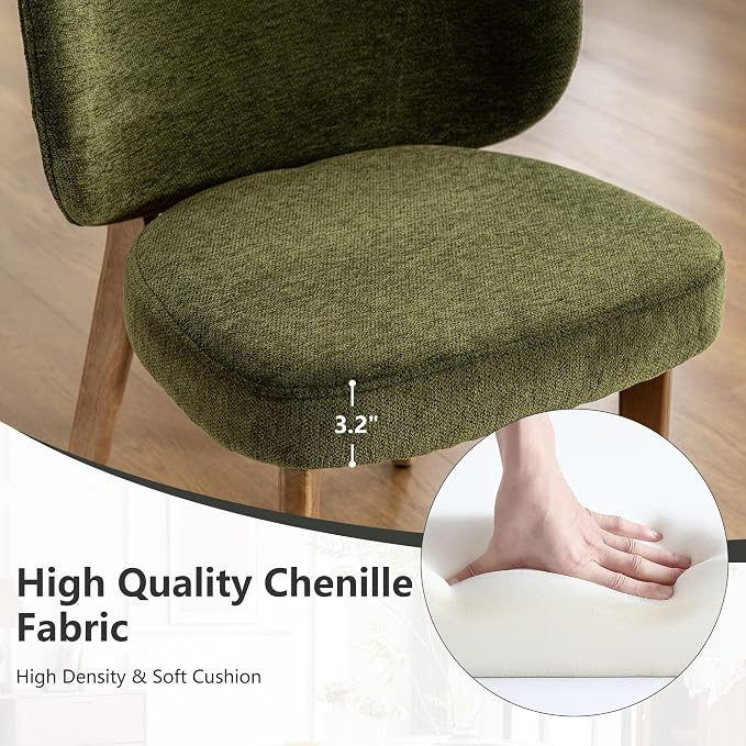 YOUNIKE Dining Chairs Set of 6 Modern Kitchen Dining Room Chairs Green | Chenille Fabric Upholstered Armless Side Accent Chair with Back Wide Padded Seat Wooden Leg for Kitchen Dining Living Room