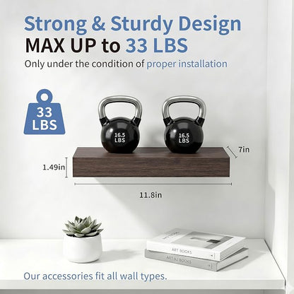 Floating Shelves for Wall, Bathroom Shelves Over Toilet, Wall Shelves & Book Shelf, Hanging Shelf, Modern Wooden Wall-Mounted Samll Floating Shelves, 12x7x1.5 in (Smoke-Gray, Set of 2)