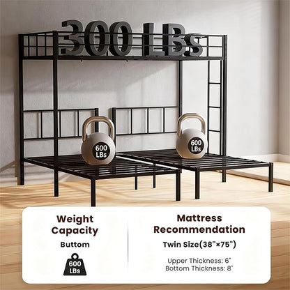 Mixcous Triple Bunk Bed Twin XL Over Twin & Twin, Heavy Duty Metal Bed Convertible to 3 Beds for Teens & Adults, Bunk Bed Frame with Adjustable Ladder, Noise-Free, Ideal for Space-Saving Needs, Black | Converts to 3 beds