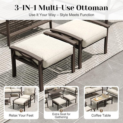 FansaFurn 8-Pieces Outdoor Patio Furniture Set, Outdoor Metal Sectional Furniture with Cushions, Outdoor Conversation Seating Set with Coffee Table for Garden, Balcony, Deck, Backyard, Khaki