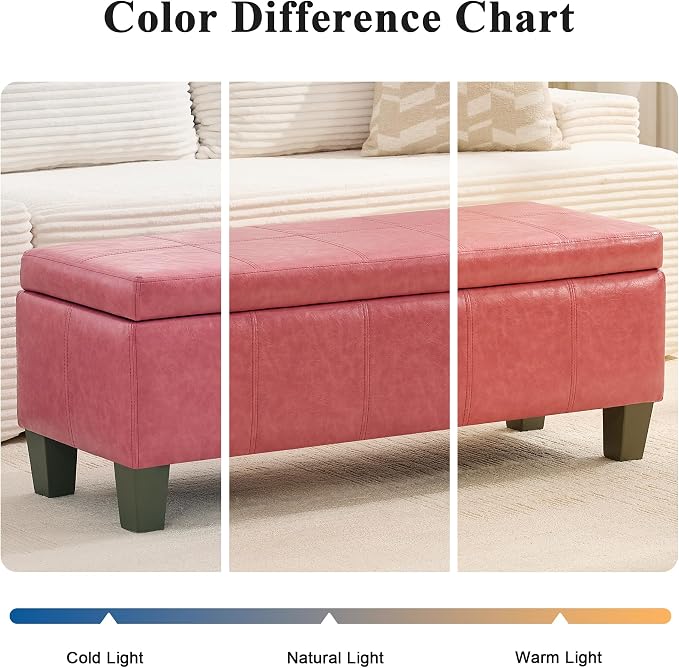 41" Storage Ottoman, Storage Bench with Safety Hinge, Upholstered Synthetic Leather Ottoman Bench for Bedroom, Living Room, Entryway, Hallway, Foot Rest, Support 500lbs