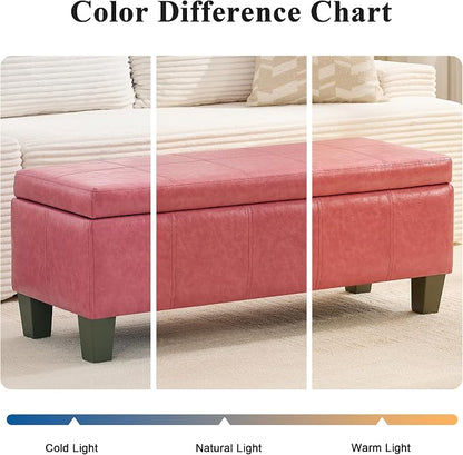 41" Storage Ottoman, Storage Bench with Safety Hinge, Upholstered Synthetic Leather Ottoman Bench for Bedroom, Living Room, Entryway, Hallway, Foot Rest, Support 500lbs