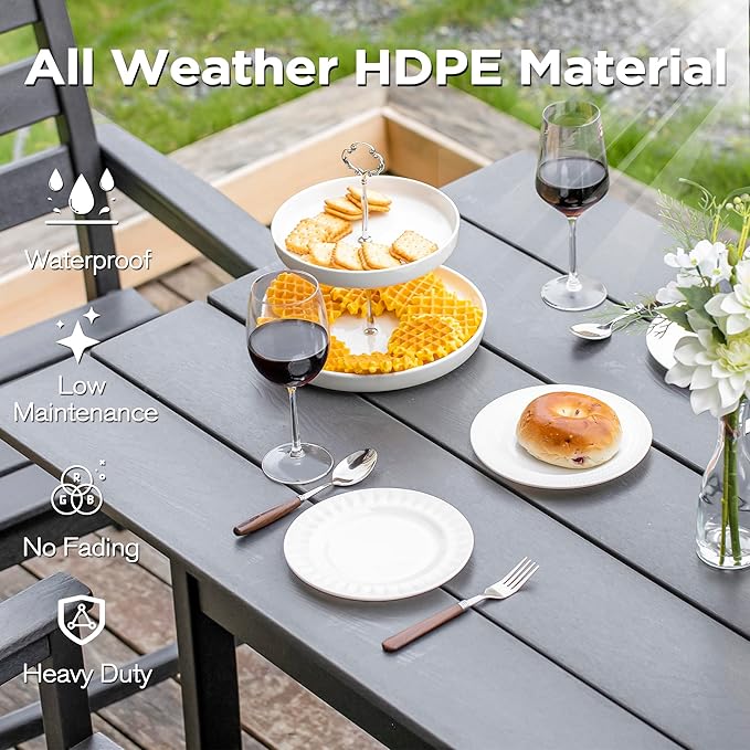 nalone Patio Dining Chairs Set of 2, HDPE Outdoor Dining Chairs with Backrest & Armrest, Patio Furniture Chairs for Garden,Backyard,Lawn (Grey, 2 Chairs)