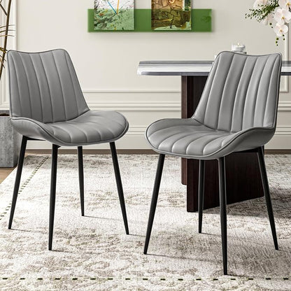 VECELO Dining Chairs Set of 4, Vegan Leather Fabric & Metal Frame, Mordern Style for Kitchen, Living Room,Offcie，Light Grey