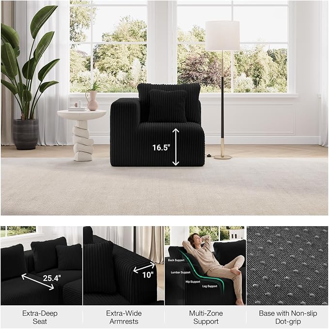 Novilla Modular Sectional Sofa, Modern Cloud Sectional Couch with Smarts Coil® Support, Upholstered Boneless Couch for Living Room Apartments Bedroom, No Assembly Required (Armless Chair)