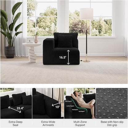 Novilla Modular Sectional Sofa, Modern Cloud Sectional Couch with Smarts Coil® Support, Upholstered Boneless Couch for Living Room Apartments Bedroom, No Assembly Required (Right-Arm Chair)