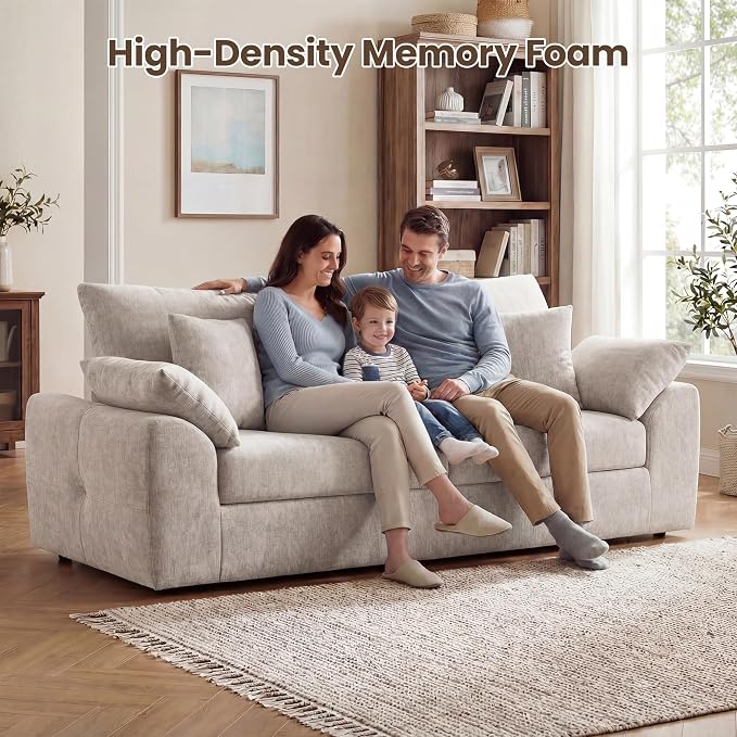 90" Boneless Loveseat Sofa, Polyester Fabric 2-Seater Couch with 4 Pillows, No Assembly Required, Soft High Density Foam Cushion, Rectangular Track Arm Sofa for Living Room Bedroom Apartment (Camel)