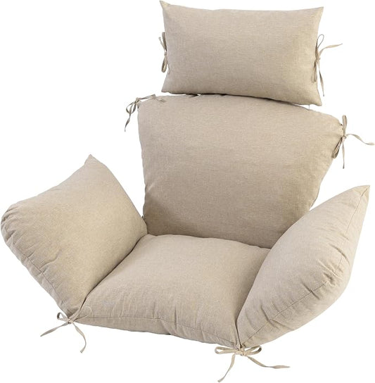 Egg Chair Cushion with 8 Securing Straps, Water-Repellent & Fade-Resistant Faux Linen, Removable Cover, Replacement Cushion for Most Single Outdoor Hanging Swing Egg Chairs – Beige