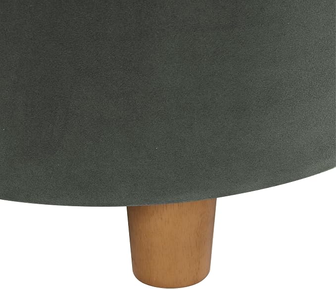 HomePop Home Decor | Upholstered Round Storage Ottoman | Ottoman with Storage for Living Room & Bedroom, Loden Green Velvet Large