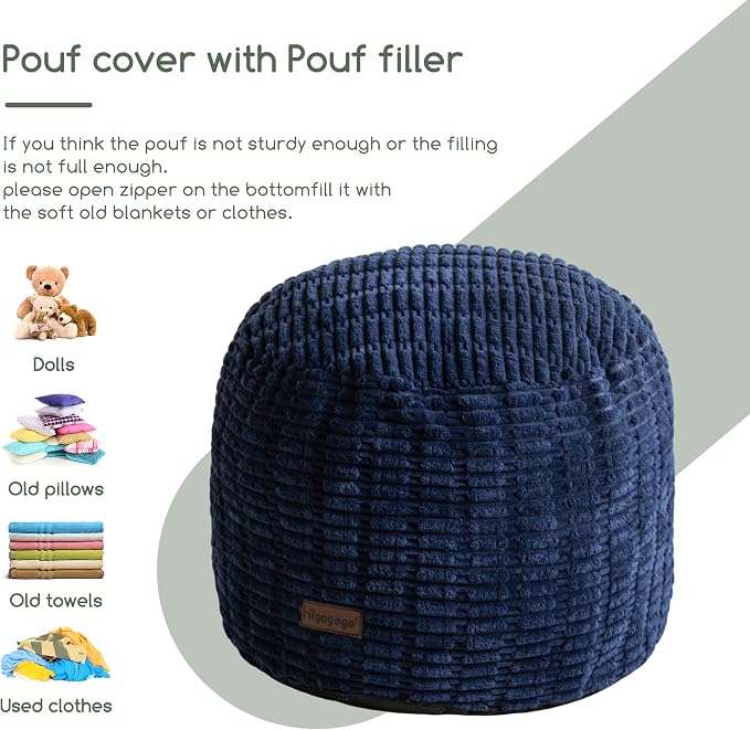 HIGOGOGO Pouf Ottoman Stuffed Round Modern Foam Filled Foot Rest Poufs for Living Room Chair Decorative 20 X 15 Inches Boho Relax Stool for Wedding Christmas Party, Navy Blue